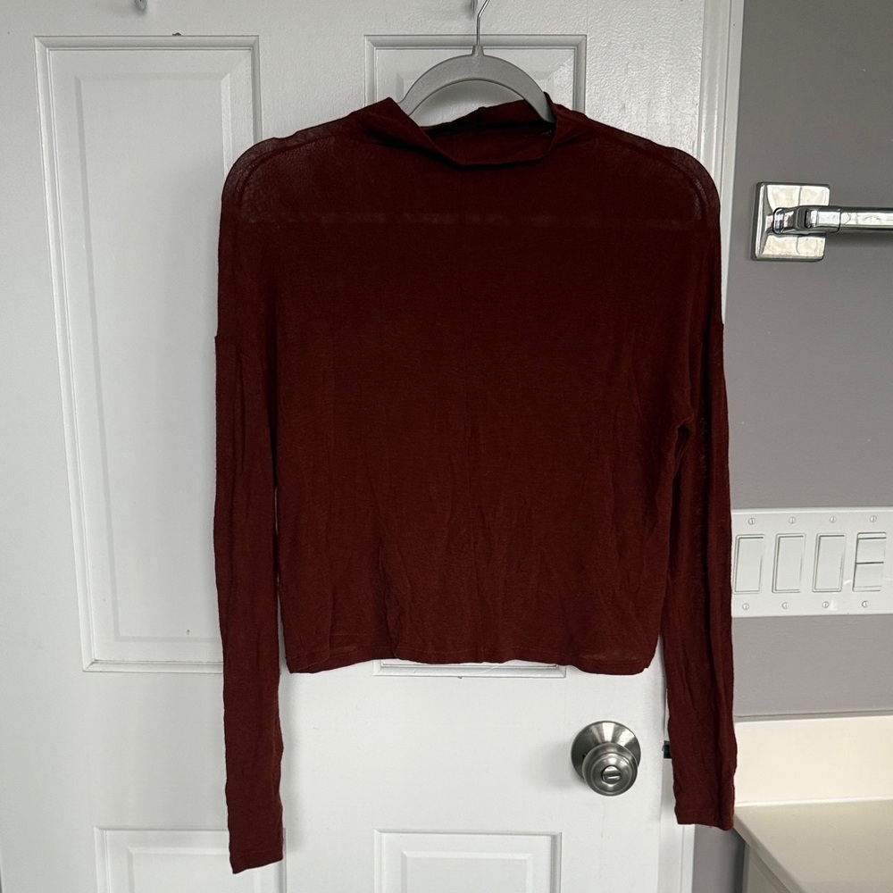 Wilfred Rust Orange Brown Cropped Long Sleeve Wool Blend Turtleneck Top Sweater
